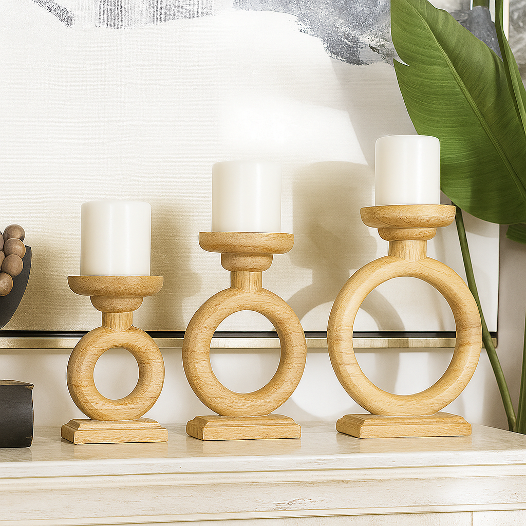 Candelabro Boho De Madera Mediano