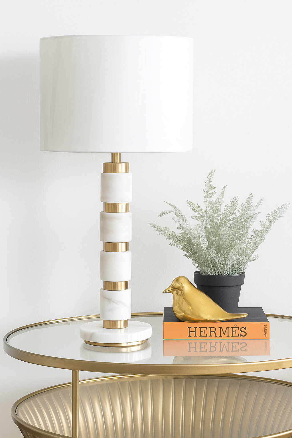 Stacked Marble Lámpara With 2 Pulls, White/Gol 36Cm Ancho X 69Cm Alto X 36Cm Profundidad