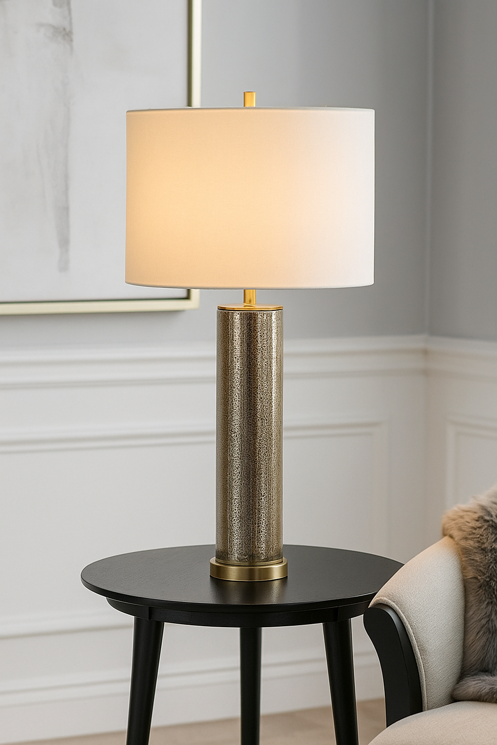 Lampara Decorativa De Metal Y Vidrio 41Cm Ancho X 87Cm Alto X 41Cm Profundidad