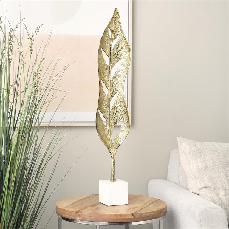 Escultura de Hoja de Mármol Aluminio y Pan De Oro Modelo 2