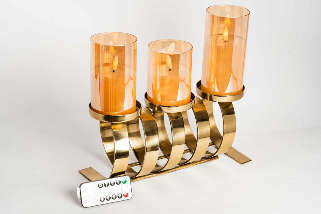 Set 3 Velas Electricas Con Control Beige