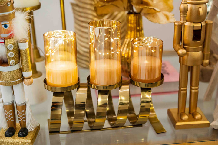 Set 3 Velas Electricas Con Control Beige Tira Led