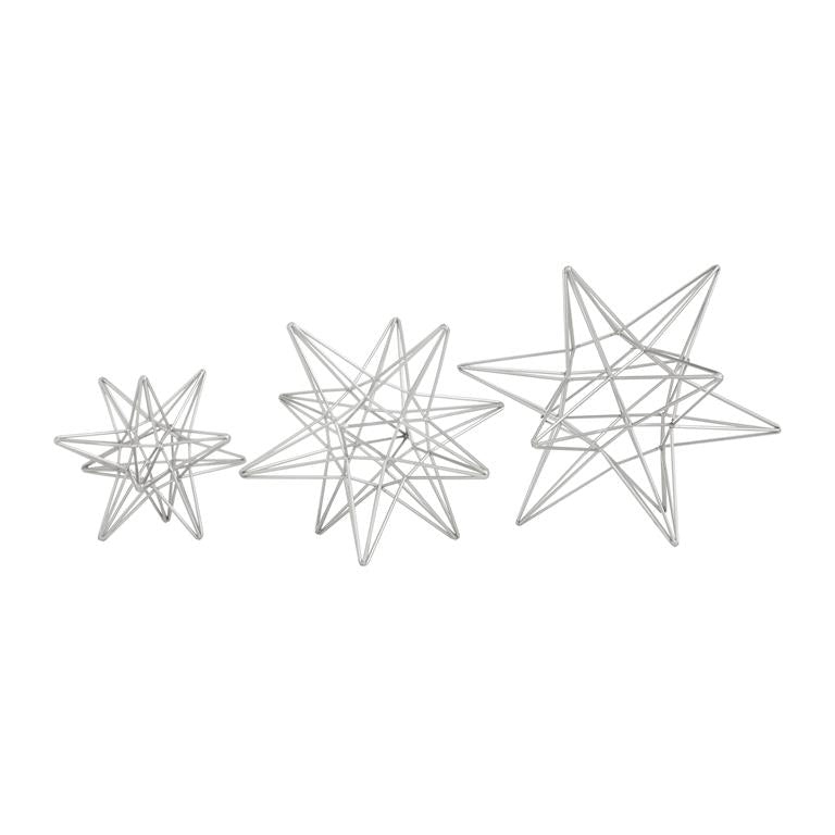 3 Apliques De Estrella Plateados   28Cm Alto, 23Cm Alto, 18Cm Alto