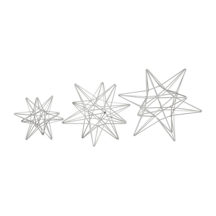 3 Apliques De Estrella Plateados   28Cm Alto, 23Cm Alto, 18Cm Alto