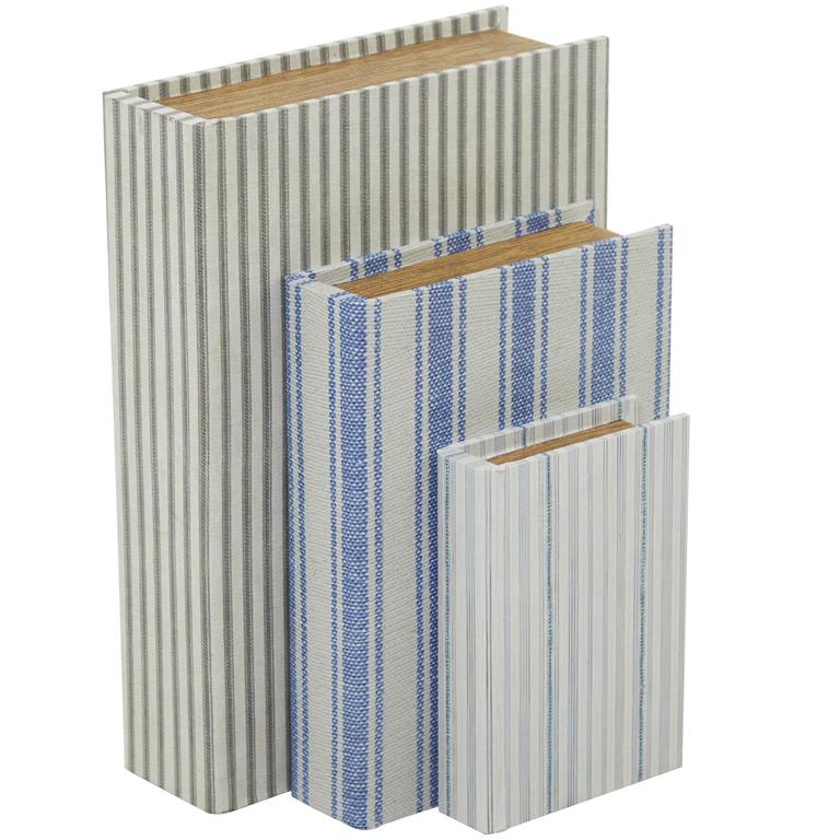 Caja Libros Lona Madera S/3 Blanco Gris Celeste