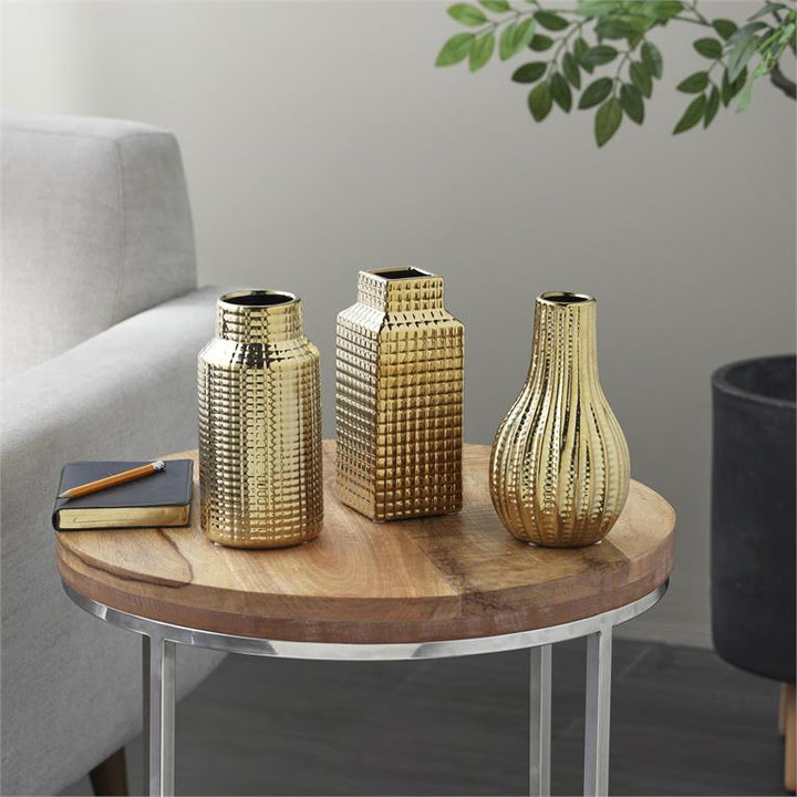 Jarronsito De Ceramica Gold 9Cm Ancho X 20Cm Alto X 9Cm Fondo