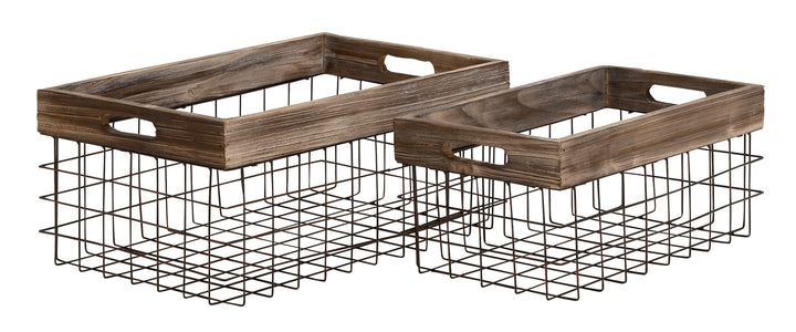 Canasta Mediana De Metal Y Madera 45Cm Ancho