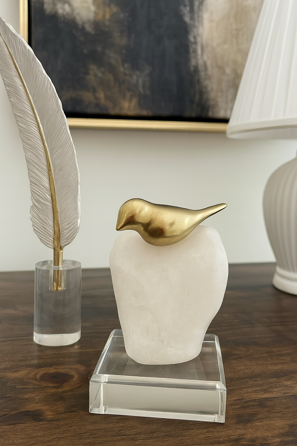 Adorno Decorativo De Poliresina De Pajaro Color Beige "A"