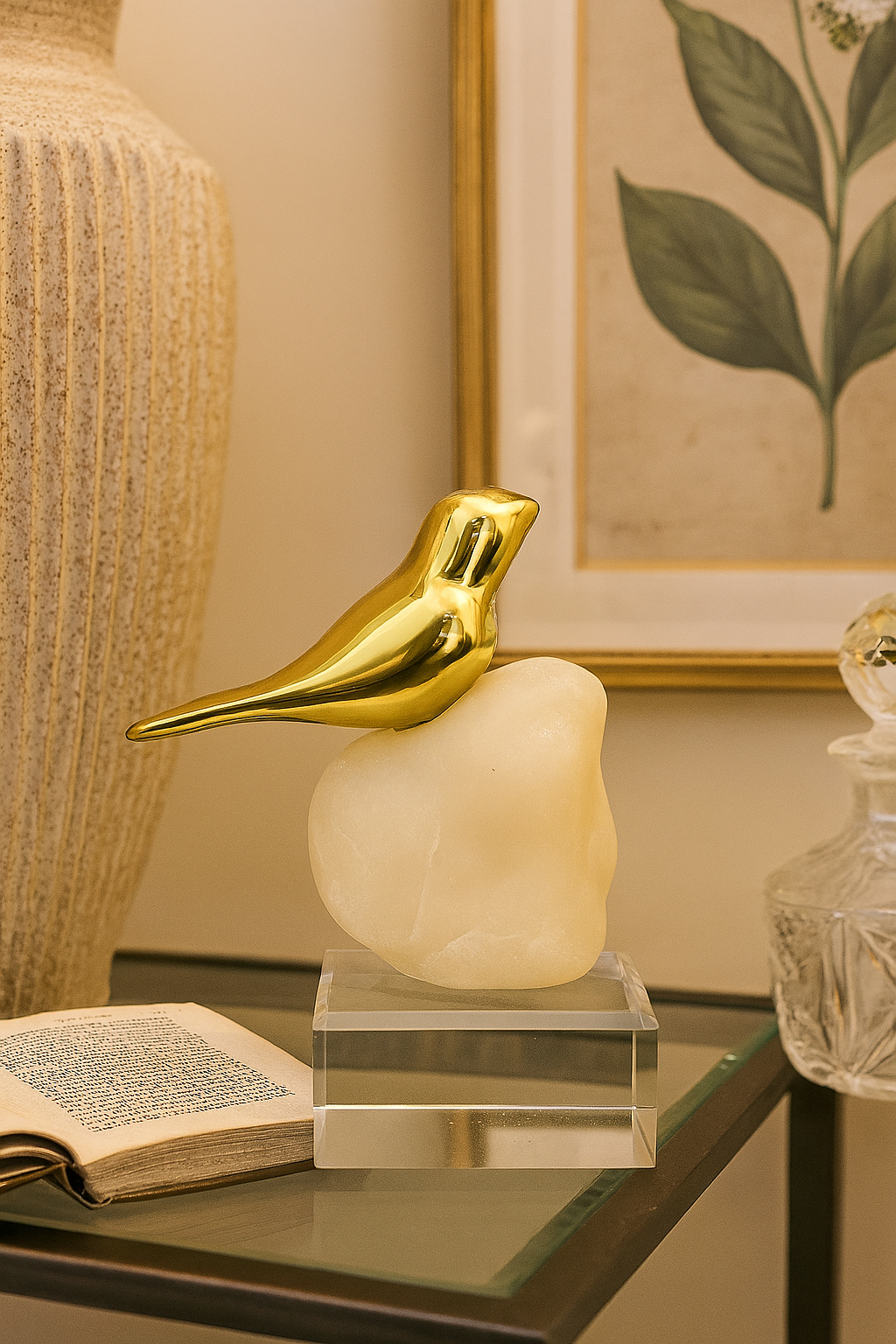 Adorno Decorativo De Poliresina De Pajaro Color Beige "B"