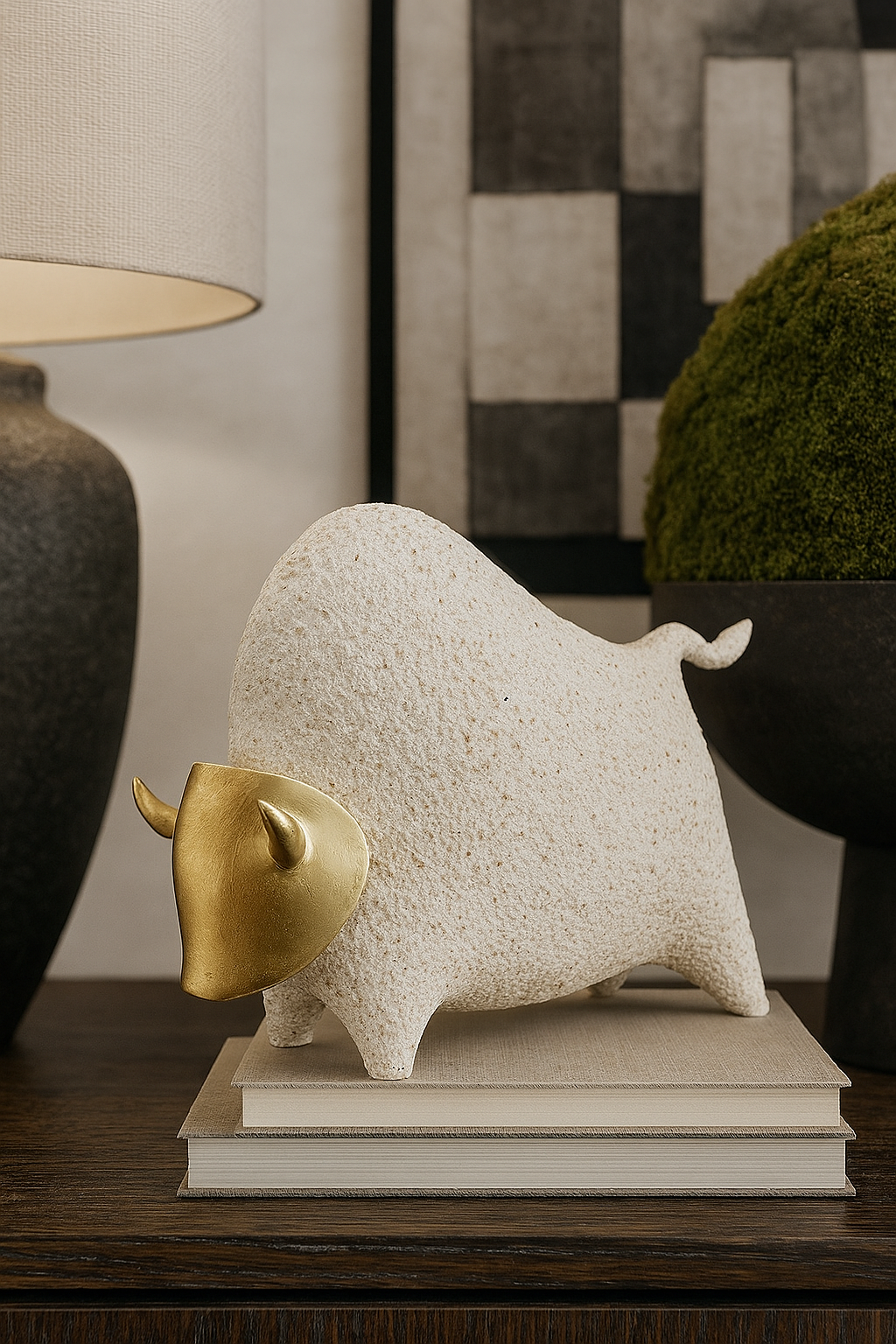 Adorno Decorativo De Ceramica De Toro Color Beige "B"